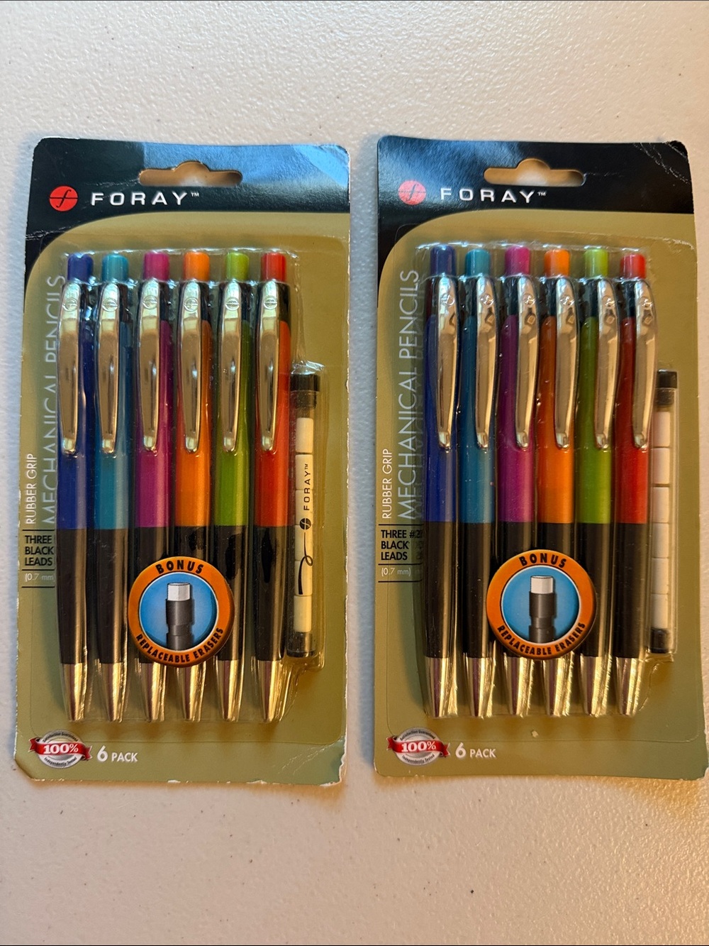 2 Packs - Foray 6-Pack 0.7mm Mechanical Pencil Set Assorted Colors Rubber Grip